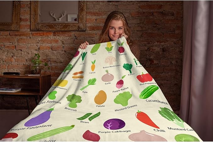 Thuswarm Colorful and Various Vegetables Flannel Blanket for Autumn Winter Gifts Warm Cozy Soft Funny Print Throw for Bed Couch Sofa 120”×90” Extra Large for Family