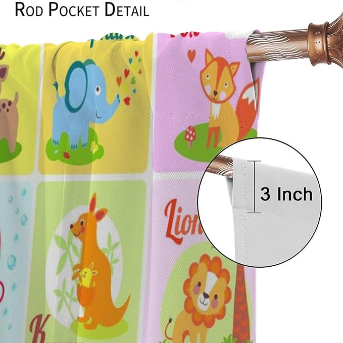 Kids Alphabet Letter Curtains Funny Education School Cute Cartoon Animal Printed Curtain with Rod Pocket for Bedroom Living Room Home Drapes Window Treatments 2 Panels Set 52" W X 84" L