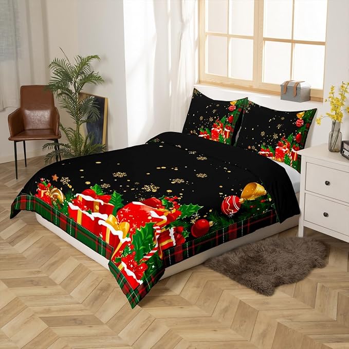 Christmas Bedding Duvet Cover Set Kids Snowflake Christmas Tree Bedding Set Boys Girls Xmas Theme Decor Comforter Cover Set Microfiber Luxury New Year Bedspread Cover Bedroom Bedclothes King Size