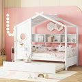 Twin Size House Bed with Trundle for Kids,Twin Kids Bed Frame with Storage Shelves,Wood House Bed Frame for Girls,Boys,Can be Decorated,White