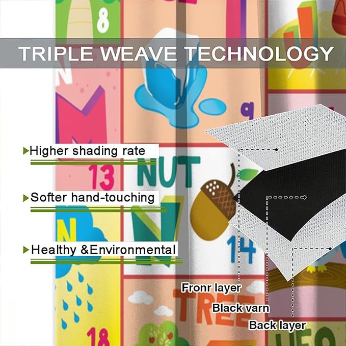 Colorful ABC Classroom Nursery Curtains Kids Alphabet Learning Baby Boys Girls Curtain with Rod Pocket for Children Toddler Playroom Home Drapes Window Treatments 2 Panels Set 84" W X 84" L