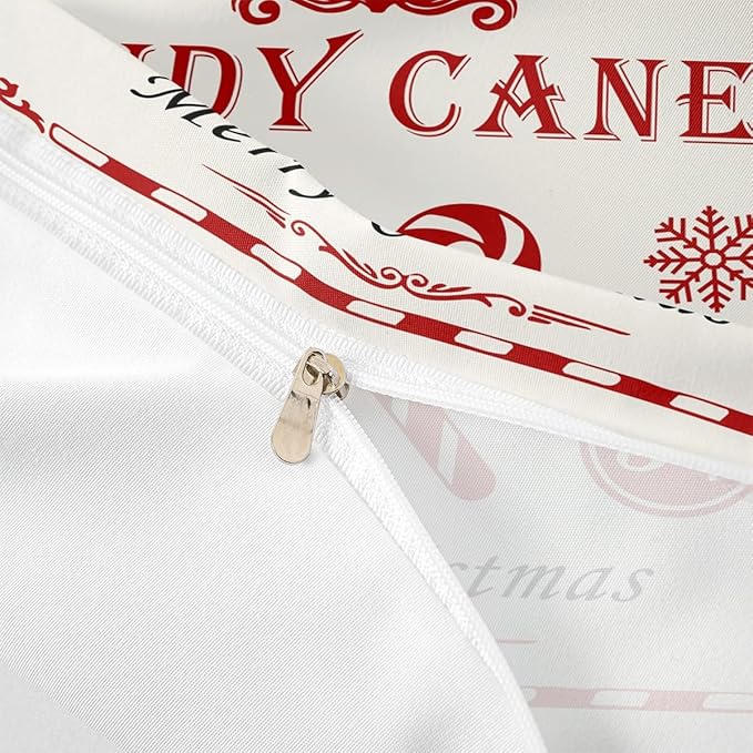 jejeloiu Christmas Bedding Set for Kids Boys Girls Christmas Quote Comforter Cover Set King Size Candy Canes Print Duvet Cover Bedroom Decor Xmas White Bedspread Cover Bedding Collection 3Pcs