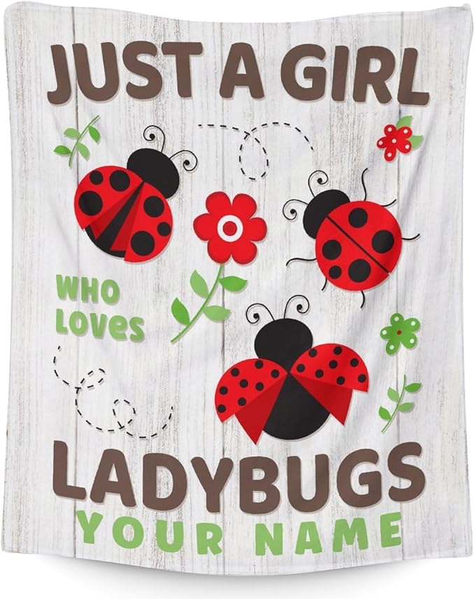 Personalized Ladybug Throw Blanket - Cute Girls Gifts for Lady Bug Lovers - 40 x 50 Inches Cute Flannel Throw Blanket Stuff for Couch, Sofa