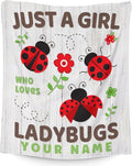 Personalized Ladybug Gifts with Name - Cute Girls Blanket for Ladybug Lovers - 50 x 60 Inches Grey Flannel Throw Blanket Stuff for Sofa, Travel