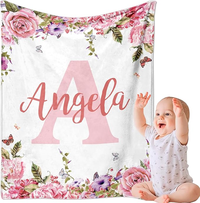 Ships Next Day, Personalized Baby Blankets, Custom Baby Blanket with Name for Girls,Gift for Chrismas Birthday Memorial Day, Customized Flannel Blanket for Kids Adults 60"X80"