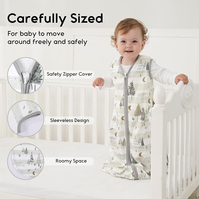 Yoofoss Baby Sleep Sack 0-6 Months 0.5 Tog Wearable Blanket for Baby, 3 Pack 100% Organic Cotton Infant Toddler Sleeping Sack 2-Way Zipper Lightweight Sleep Sack