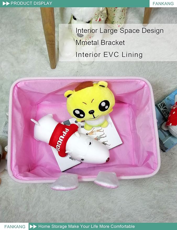 FANKANG Rectangular Fabric Storage Bin Box Laundry Basket with Dinosaur Prints for Nursery Storage, Storage Hamper, Gift Baskets (Pink Rabbit)