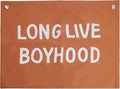 Canvas Long Live Boyhood Banner Wall Flag Wall Art for Nursery, 12"x 16" Modern Kids Room Decor Canvas Banner Brown Flag