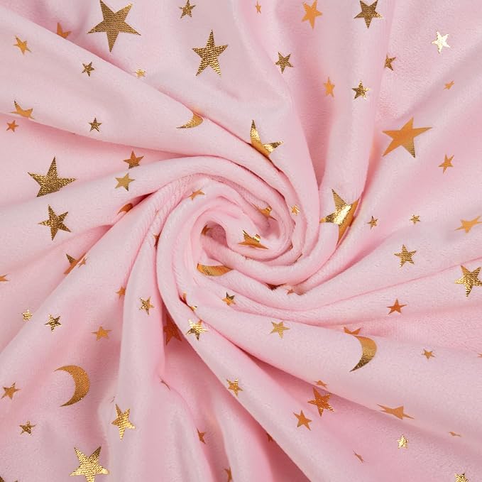 Baby Blanket for Boys Girls Soft Minky with Double Layer Dotted Backing, Star and Moon Printed 30 x 40 Inch Receiving Blanket (Pink)