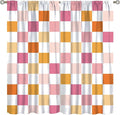 Pink Checkered Curtains,70s Vintage Twisted Checkered Window Drapes Colorful Groovy Trendy Wavy Hippie Grid Print Window Treatments for Kids Girls Bedroom Living Room 55" W X 63" L