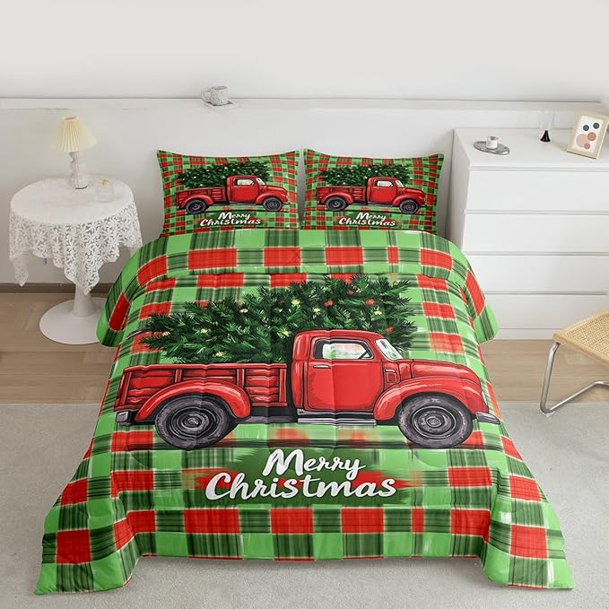 Feelyou Merry Christmas Comforter Set All Season Christmas Tree Bedding Set with 2 Pillow Cases Snowflake Microfiber Kids Full Bedclothes Winter Bedroom Decor Duvet Quilt Breathable Soft
