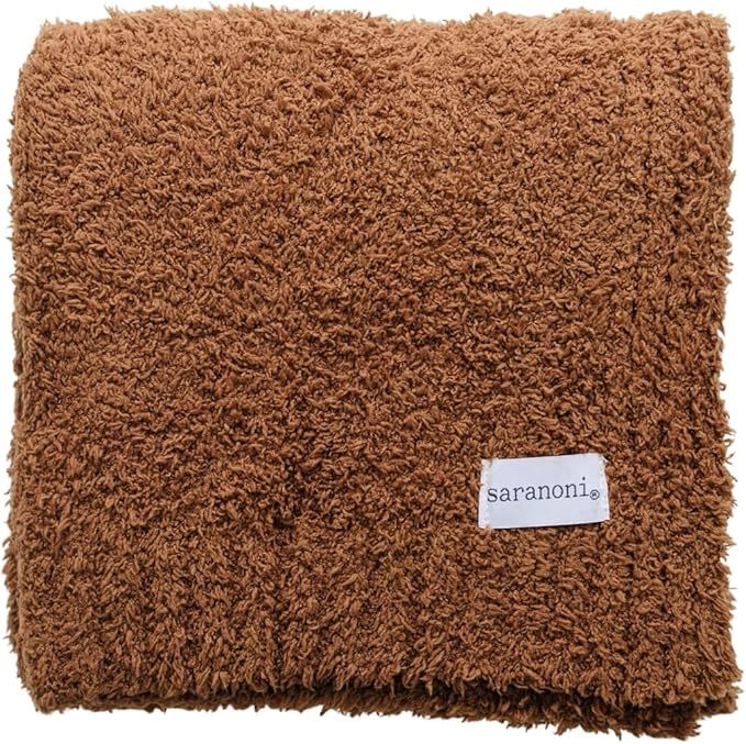 SARANONI Bamboni Luxury Throw Blanket | Oversized Super Soft Plush Home Decorative Comfy Blankets for Couch or Bed | Caramel - X-Large 60” x 80”