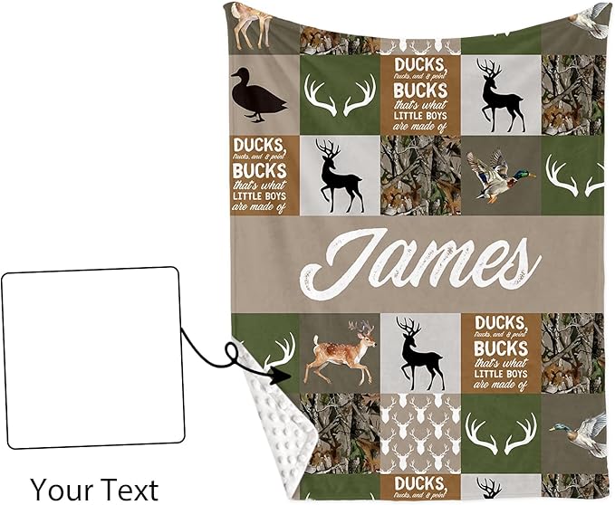 Custom Name Crib Bedding Set 3-Piece – Multi-Grid Deer Design Baby Bedding Set with Personalized Soft Blanket, Fitted Sheet, Changing Pad Cover – Ideal Newborn Gift for Boys and Girls