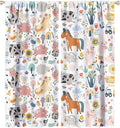 Farm Animal Curtains for Kids, Cartoon Cute Wild Animal Window Treatments Woodland Farmhouse Cow Horse Pig Window Drapes for Girls Boys Nursery Toddler Bedroom 55x63in