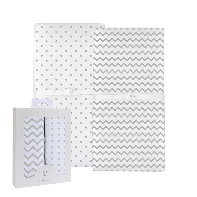 Changing Pad Cover 2 Pack - Baby Changing Pad Cover with 100% Jersey Cotton - Changing Pad Covers for Girls and Boys, Newborn Essentials (Grey Chevron and Polka Dots)