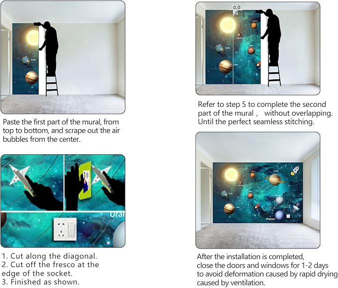 Kids Universe Planet Galaxy Wallpaper Solar System Starry bight Sky Ceiling Nursery Wall Mural - 160"x108"（Not Peel and Stick）