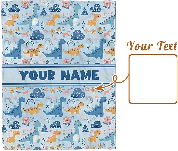 Personalized Baby Blankets for Boys Girls, Custom Baby Blanket with Name, Receiving Swaddle Blanket Suitable for Infants & Toddler, Nursery Newborn Baby Crib, Dino(47" x60)