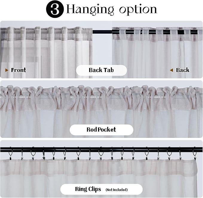 Dreaming Casa Grey Sheer Curtains 84 Inches Long, Rod Pocket & Back Tab Light Filtering Textured Sheers for Living Room Bedroom, 2 Panels, Each 100" W x 84" L