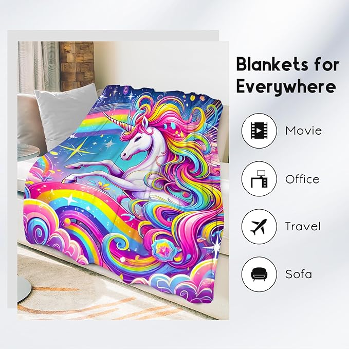 Unicorn Blankets - Kids Blanket Gifts for Girls - Flannel Soft Cute Throws for Room Decor, Couch,Office - 40"x50"