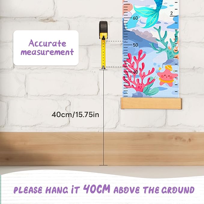 Personalized Name Height Chart for Kids, Kids Growth Chart for Wall, 59" X 7.9" Canvas Removable Height Chart Measuring Ruler for Kids & Baby(Painted Ocean）