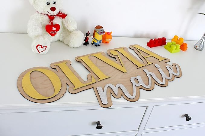 Large Wood Nursery Sign | Nursery name sign for Kids | Custom Wood Name Sign | 3D Wood Baby Name Sign (Green)