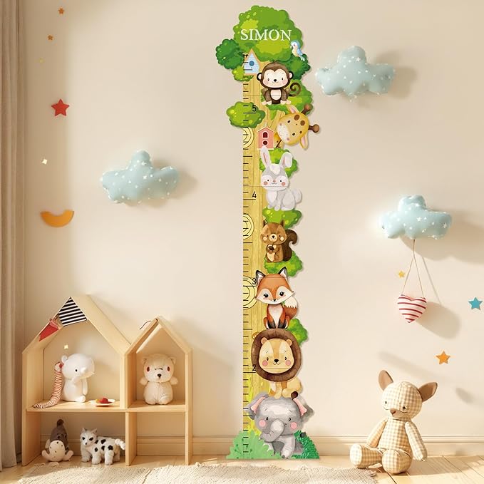 Personalized Name Growth Chart for Wall, Forest Animal Stack Wooden Height Chart, Boy Girls Height Chart Growth Measuring Ruler, Christmas Birthday Gift for Boys and Girls