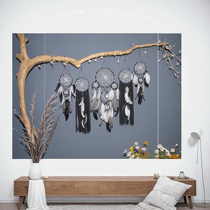 Dream Catcher Wall Decor,Large Boho Dream Catcher with Luxurious Feathers & Beads, Handmade Wall Hanging for Bedroom, Nursery, Living Room, Gift Ready for Girls & Adults (White)