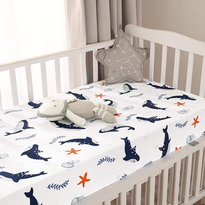 PHF 3 Pack Soft Shark Crib Sheets Fitted, Comfy Breathable Baby Sheets for Boys, 28x52 Inches Fits Standard Crib and Toddler Mattresses, Shark