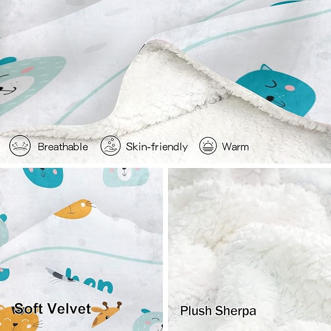 Cute Animal Rabbit Fox Personalized Receiving Sherpa Fleece Baby Blankets for Girls Boys Kids, Swaddle Blankets Gift for Newborn Crib Infants 30x40 Inches