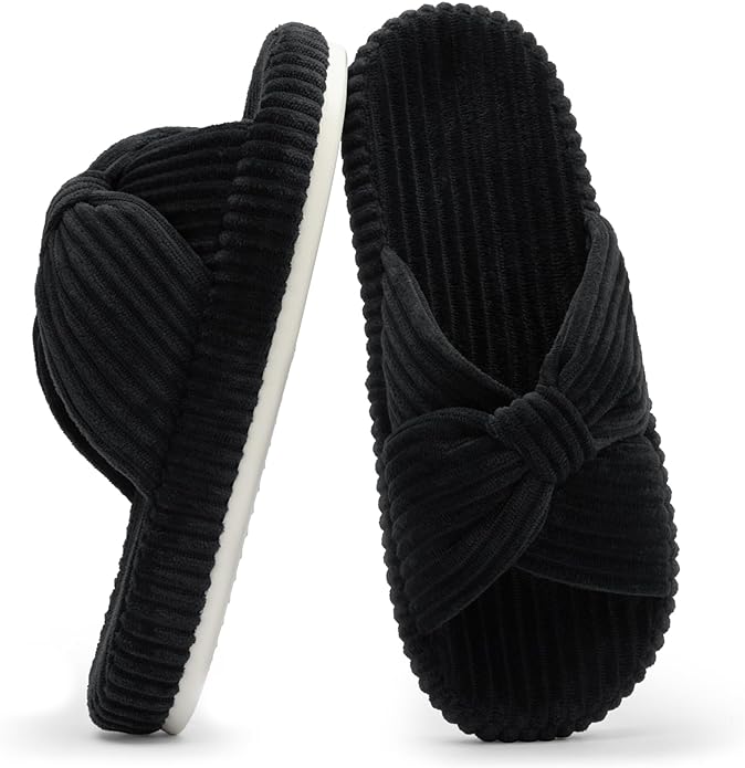 Chantomoo Slippers for Women Memory Foam House Bedroom Corduroy Bow Crossbands Slipper Shoes Comfy Trendy Gift Slippers
