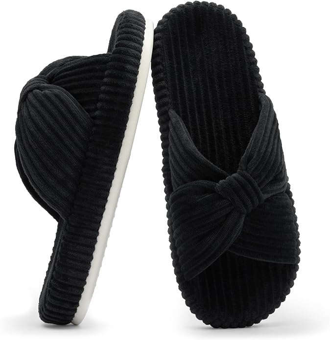 Chantomoo Slippers for Women Memory Foam House Bedroom Corduroy Bow Crossbands Slipper Shoes Comfy Trendy Gift Slippers