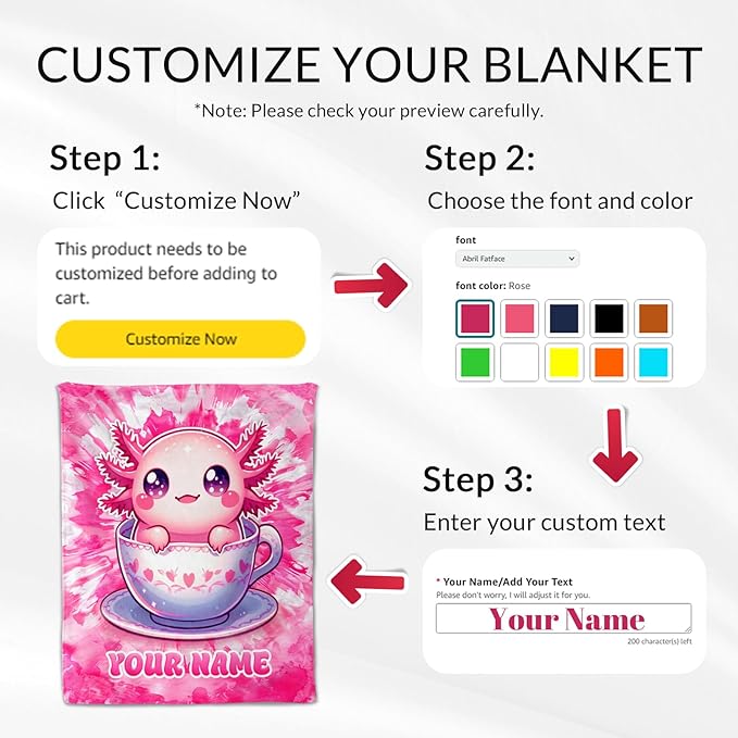 Blankets for Girls - 40" x 50" Inches Personalized Axolotl Blanket Gifts for Girls, Kids - Cute Soft Lightweight Plush Throws Stuff for Crib, Chair