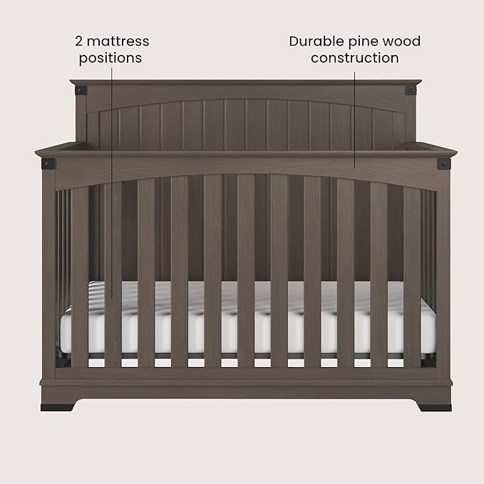 Child Craft Redmond Full Panel 4-in-1 Convertible Crib, Converts to Day Bed, Toddler Bed and Full-Size Bed, 3 Adjustable Mattress Positions, Non-Toxic, Baby Safe Finish (Dapper Gray)