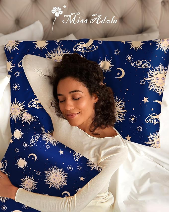 Silk Pillowcase 2 Pack - Pillow Cases 20" x 30" Queen Size Set of 2 for Hair and Skin Smooth Soft Breathable with Hidden Zipper Cooling Pillow Covers for Sleeping,Sun Moon Sign