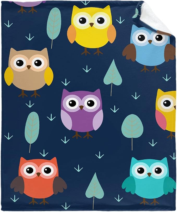 Thuswarm Cute Colorful Owl Flannel Blanket for Autumn Winter Gifts Warm Cozy Soft Funny Print Throw for Bed Couch Sofa 60”×50” Medium for Teen