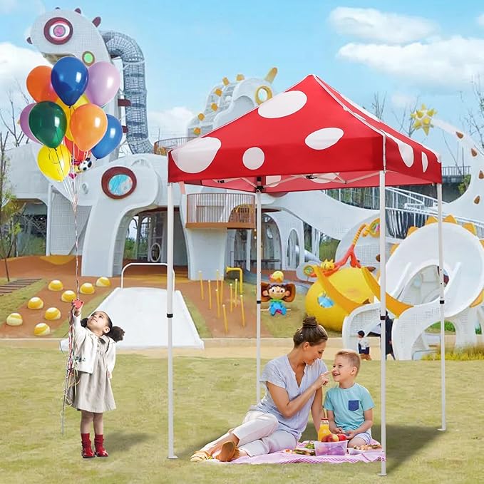 EAGLE PEAK 5x5 Pop Up Canopy Tent Instant Outdoor Canopy Easy Set-up Straight Leg Folding Shelter, Red Mushroom