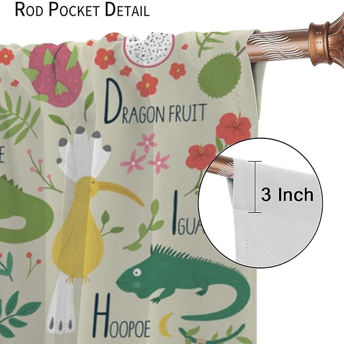 Kid Alphabet Curtains Funny Cartoon Animal Cute Educational Learning Colorful Curtain with Rod Pocket for Bedroom Living Room Decor Drapes Window Treatments 2 Panels Set 63" W X 63" L