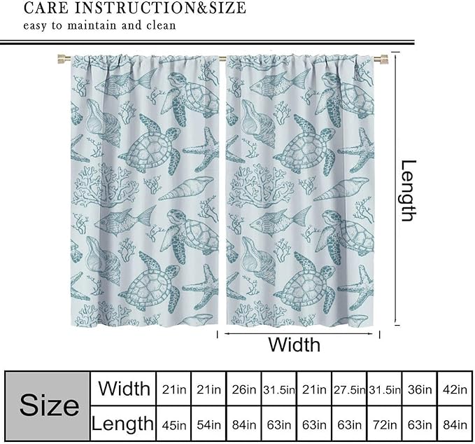 Turtle Starfish Curtains,Coral Starfish Seashell Beach Sea Seashell Theme Pattern Blackout Print Home Bedroom Living Room Window Treatmen 2 Panel Set 42x45 Inch
