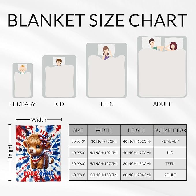 Personalized Highland Cow Blanket - 30" x 40" Inches Cow Print Throw Blanket for Kids, Girls - Warm Furry Throws for Sofa, Crib & Nap