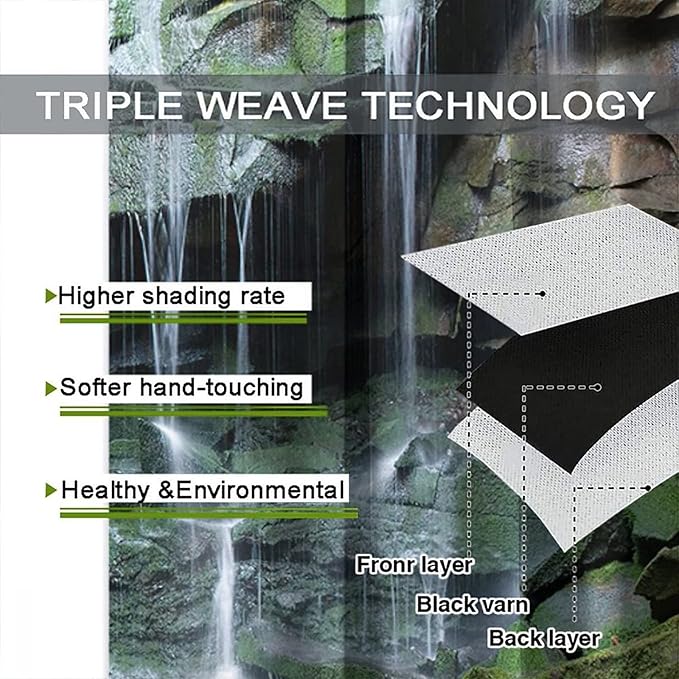 Forest Waterfall Blackout Windows Curtains, Rocky Waterfall to Pond Running Off Scenic Nature Themed Picture Print Curtains, for Living Room Bedroom 63x63in 2 Panels