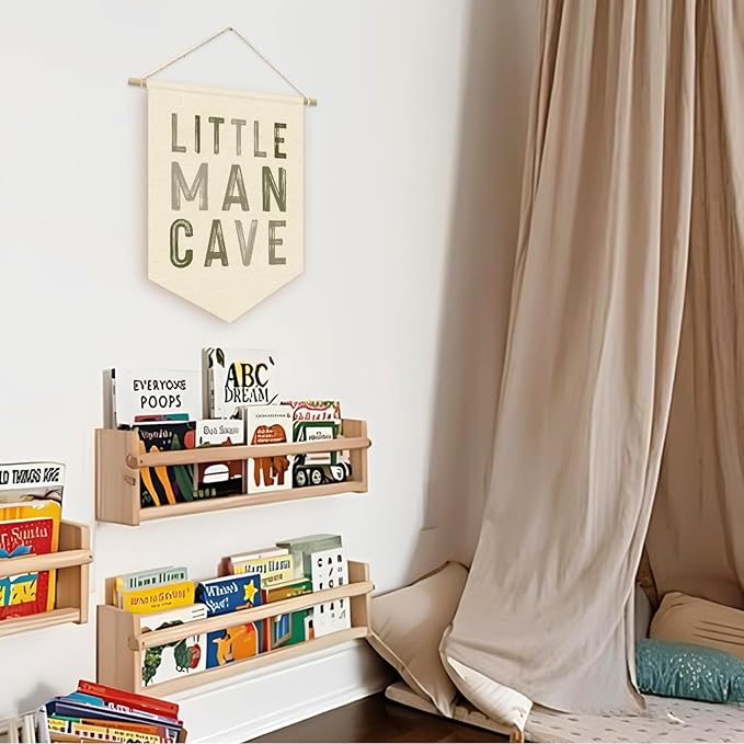 Sage Green Wall Decor, Little Man Cave Sign for Boys, Boy Nursery Decor, Boys Room Wall Hanging Pennant Flag Banner Decor for Nursery Classroom Playroom Kids Room, Playroom Essentials
