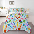 Feelyou Kids Cartoon Pencil Comforter Set King Size, Colorful Nursery Bedding Set Cute Crayon Comforter for Kids Boys Girls Funny Art Printed Duvet Set Durable Bed Set 3Pcs