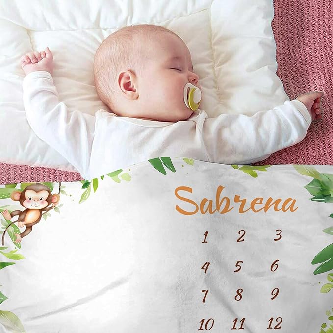 OLIVE OLIVIA Personalized Monthly Baby Milestone Blanket, Baby Months Blanket, Perfect Custom Newborn Gifts,30"x40"