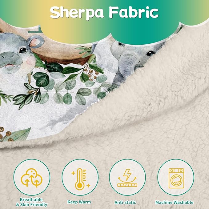 Custom Safari Animals Blanket Gift, Personalized Baby Blanket with Name, Soft Plush Flannel/Sherpa Fleece Throw Blankets for Toddler Kid Teen Boys Girls Color13