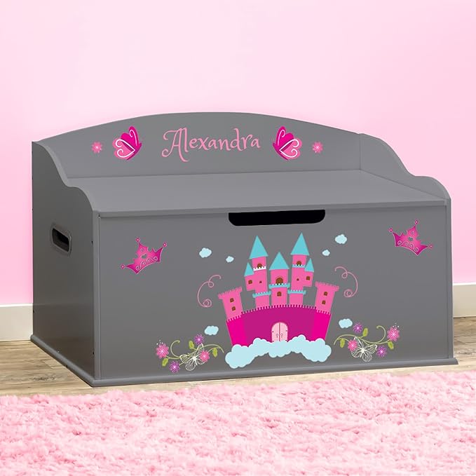 DIBSIES Personalized Creative Wonders Toy Box, Princess, 30 x 19.25 x 18 inches, Soft-Close Lid (Dovetail Grey)