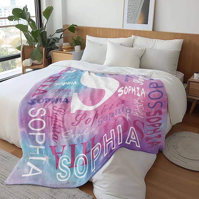 Ships Next Day, Personalized Blanket for Teen Boys Girls, Custom Blanket with Name Customized Flannel Throw Christmas Birthday Blanket Gifts for Kids or Adult