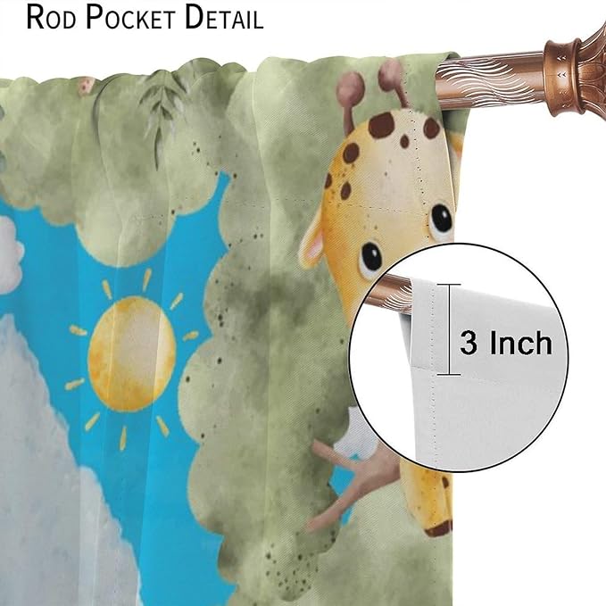 Jungle Animals Curtains, Cartoon Safari Animals Tropical Forest Leaf Blackout Window Treatments, Rod Pocket Thermal Insulated Drapes 2 Panel Sets for Kids Bedroom Nursery Classroom, 63"W X 63"L