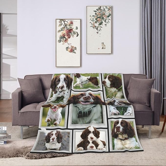 English Springer Spaniel Blanket Springer Spaniel Decor Throw Blanket Soft Flannel Fluffy Plush Fuzzy Fleece Stuff Blanket Gifts for Dog Lover Girl Kids Man Woman Boys Adults for Bed Sofa 50"X60"