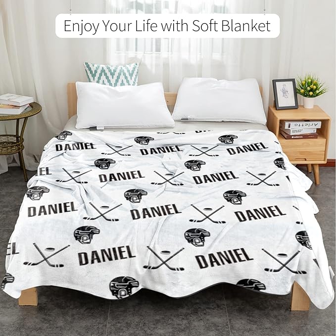 Custom Hockey Baby Name Blanket: Personalized Baby Essentials for Boys and Girls - Birthday Gift for Hockeys Lovers - Soft Fluffy Warm Skin Blankets 40x50inch