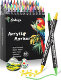 60 Colors Acrylic Paint Pens,Acrylic Paint Markers Dual Tip with Fine Tip and Dot Tip,Dot Marker for Kids Adults, Glass, Stone, Wood, Canvas, Paper, Pottery